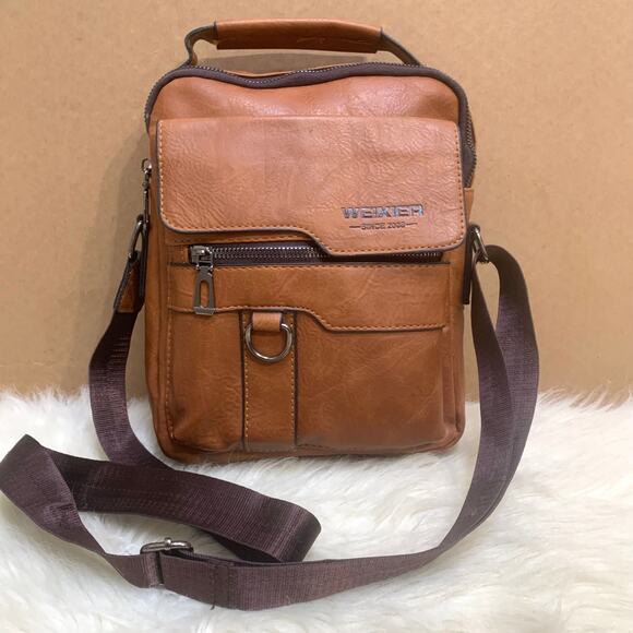 WEIXIER Brown Faux Leather North South Men's Unisex XBody Messenger w/Top Handle - Picture 1 of 16